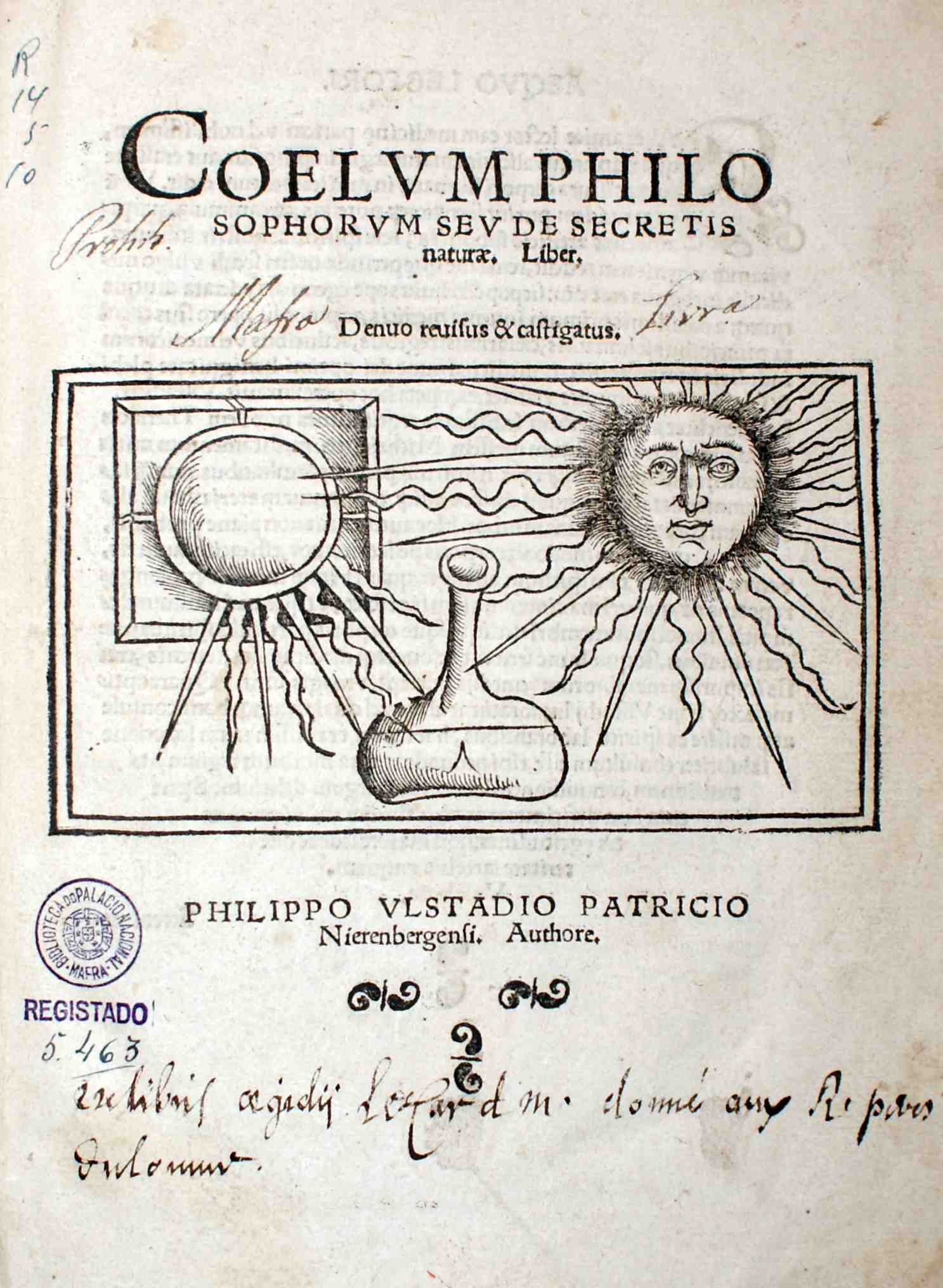 Coelvm philosophorvm... Philippo Vlstadio, 1525, Livro  proibido  (BPNM)